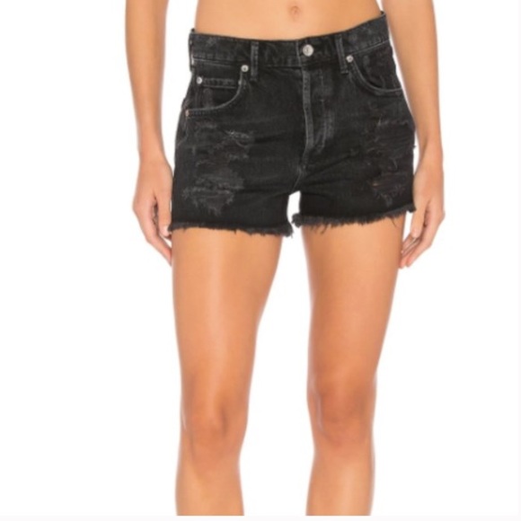 AGOLDE Jaden High Rise Cuttoff Distressed Black Shorts   (23) - Picture 1 of 6